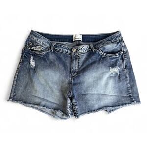 Simply Emma Patriotic Denim Distressed Stars And Stripes Jean Shorts 18W